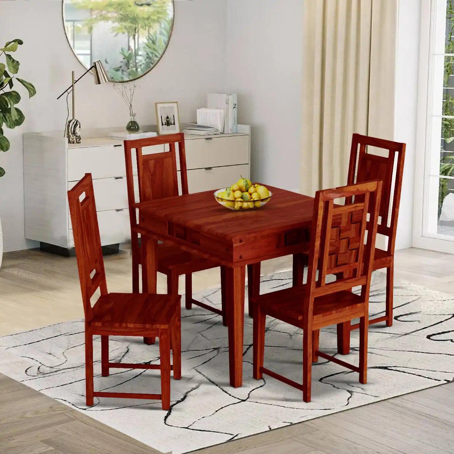 Walnut tone Niware dining table set four seater premium furniture design