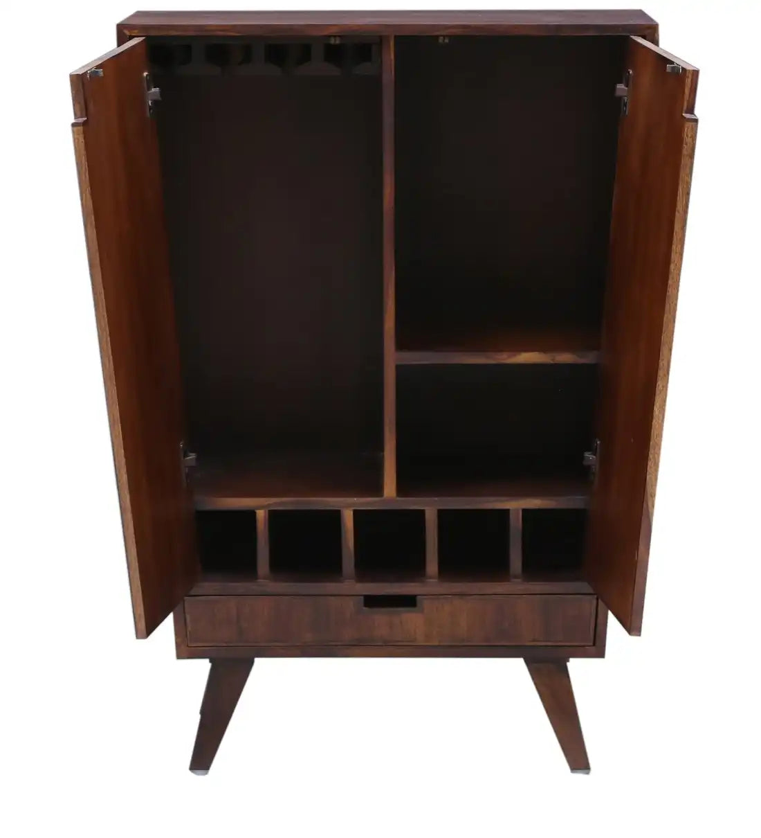 Wooden bar cabinet in sheesham wood for liquor storage and home decor