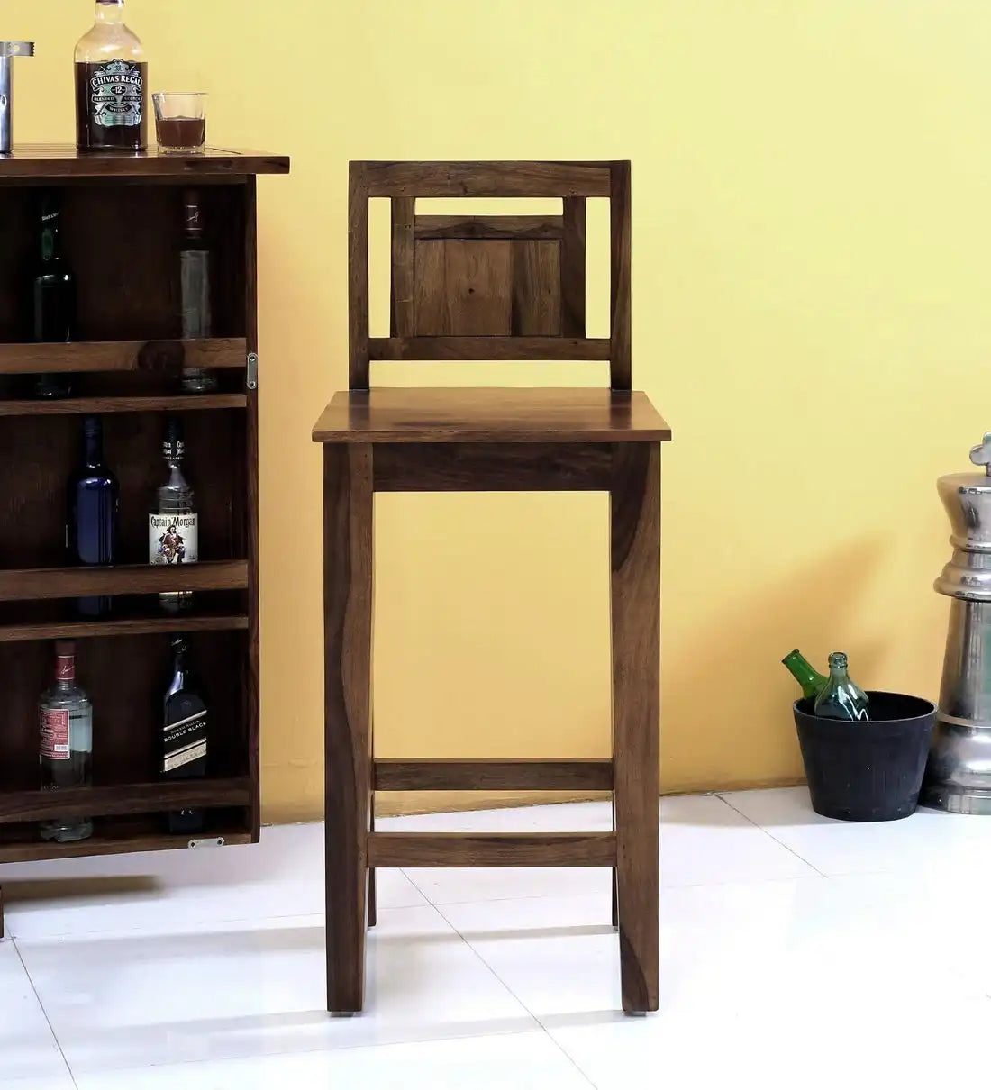 Wooden bar chair in solid wood for high seating home bar furniture