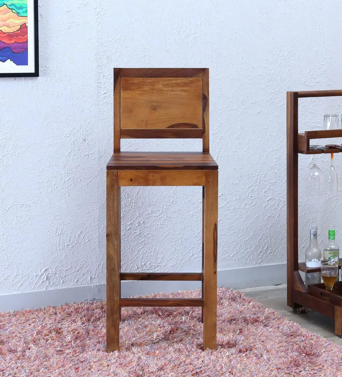 Wooden bar chair with backrest in solid wood for comfortable kitchen seating