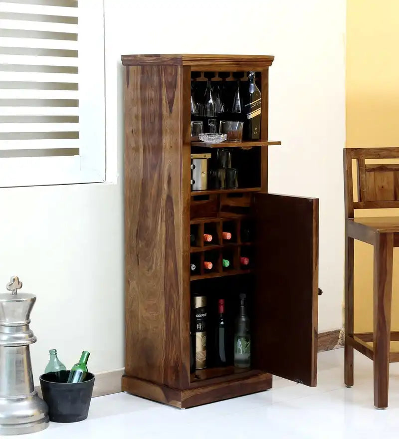 Wooden bar unit in solid wood tall liquor cabinet for home interiors