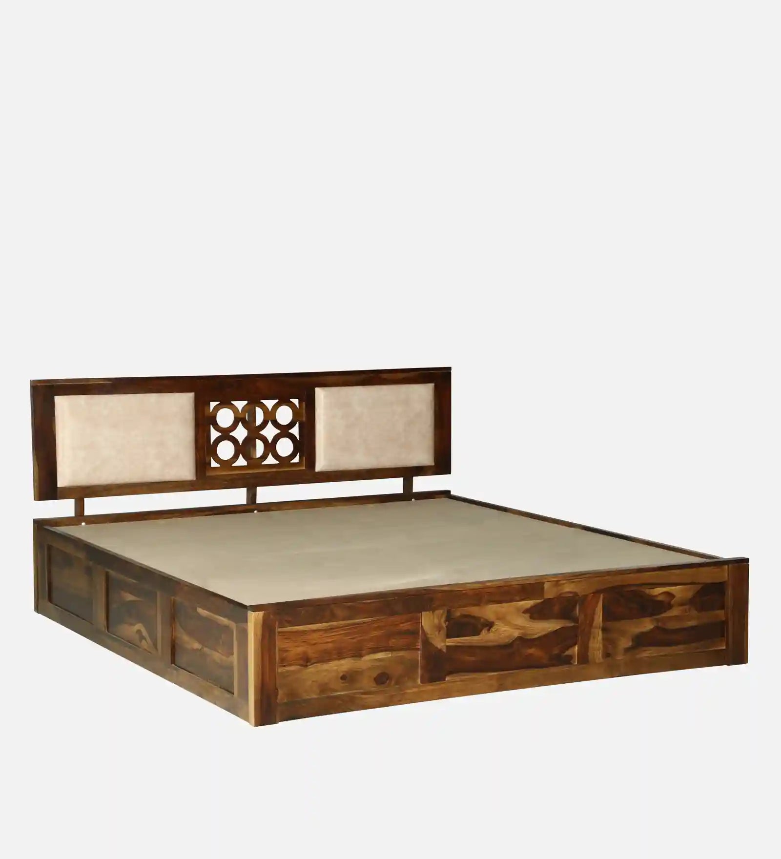 wooden queen size bed platform top base structure storage bed india