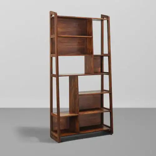 Wooden bookshelf solid sheesham wood display rack storage unit India
