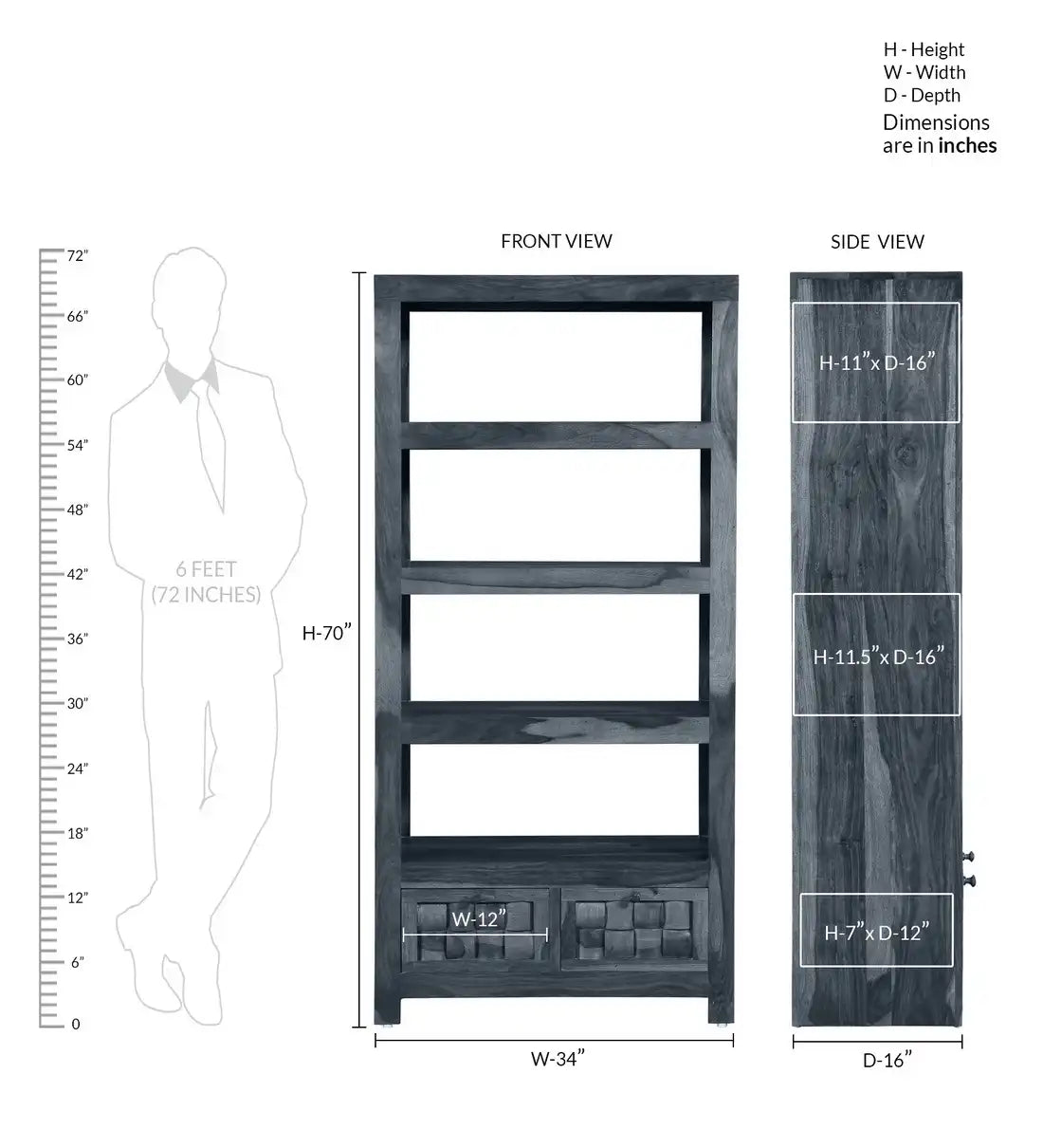 Wooden bookshelf solid sheesham wood display rack storage unit India