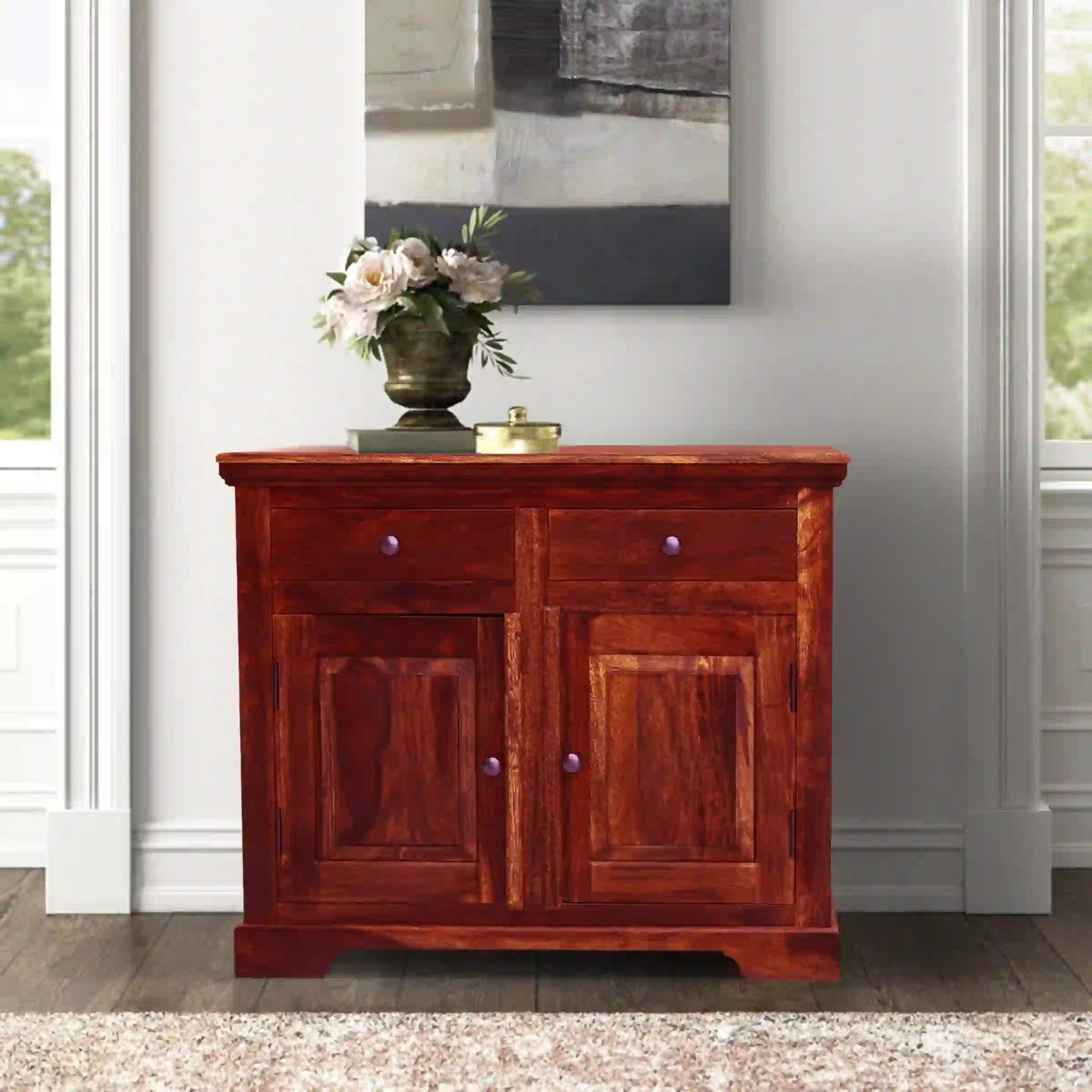 Wooden buffet console sheesham two door cabinet storage living room