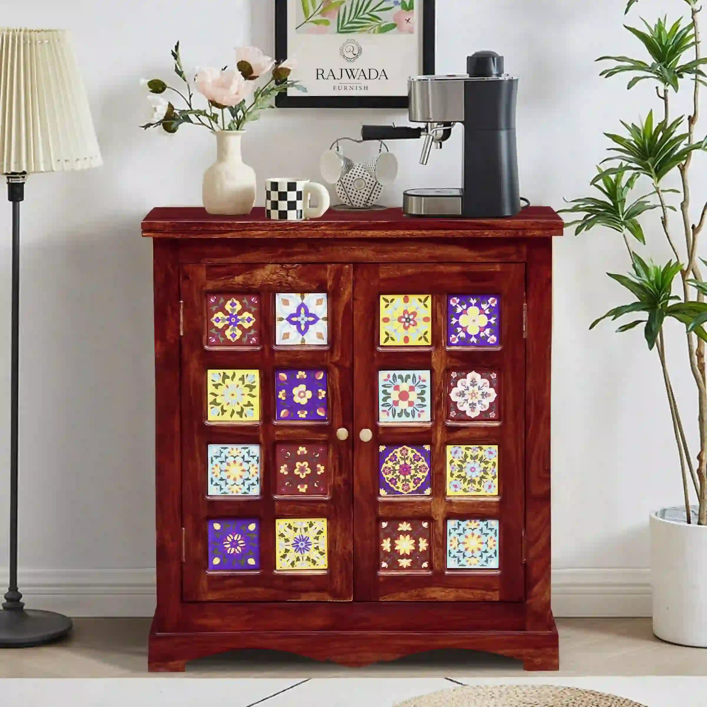 Wooden cabinet storage unit sheesham solid furniture for home decor