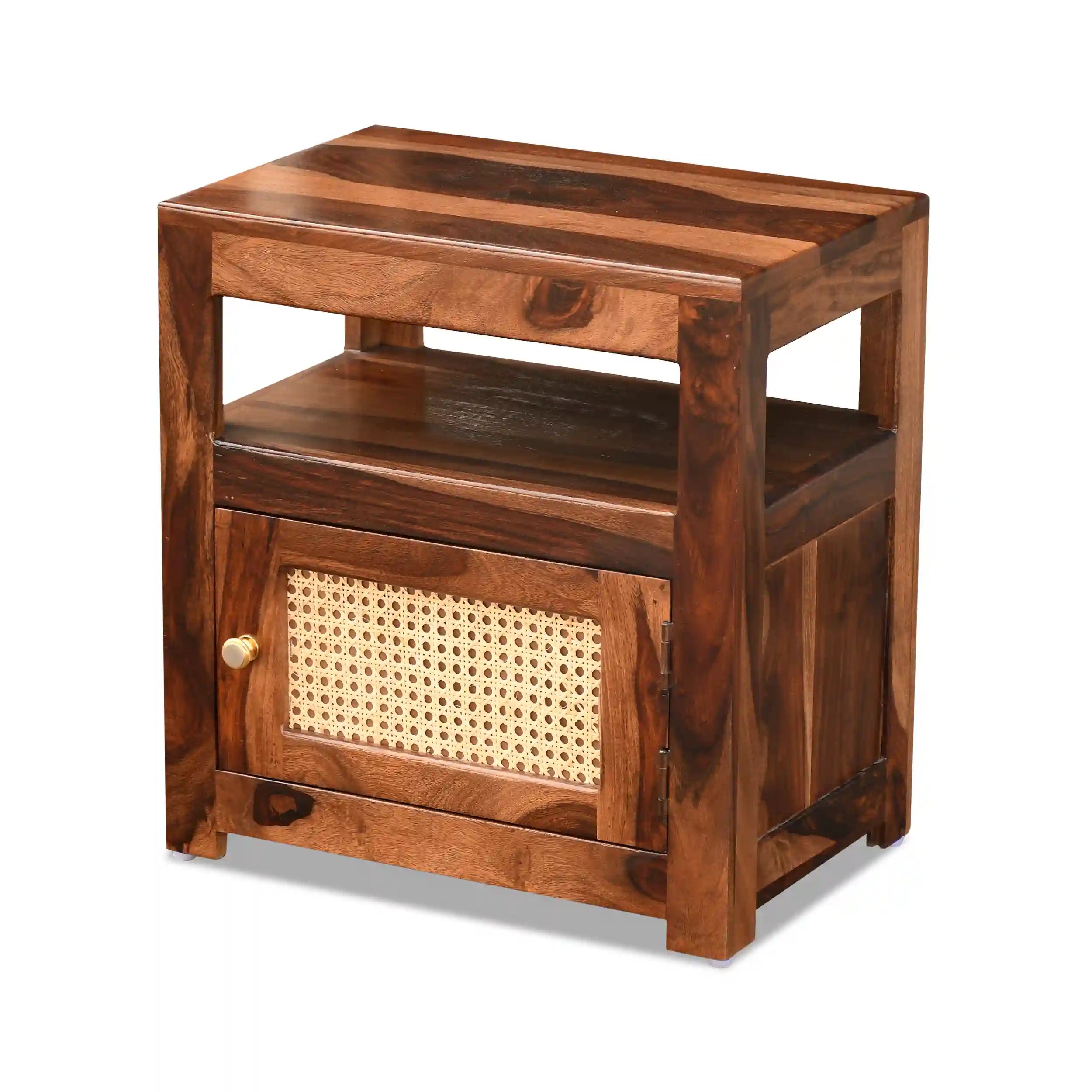 Rattan cane side table solid wood bedroom nightstand India