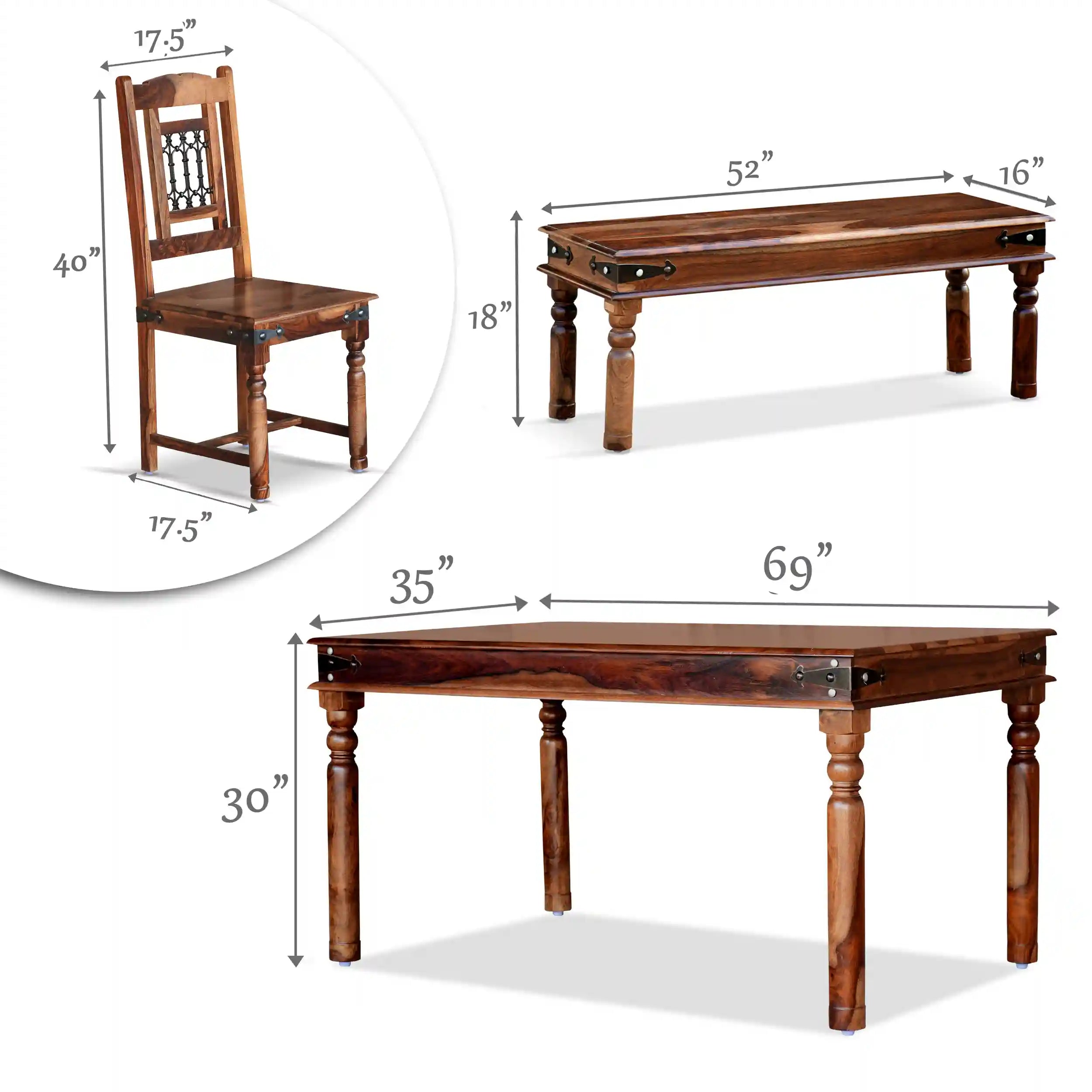 Wooden Haveli six-seater dining set with bench furniture for elegant home interiors