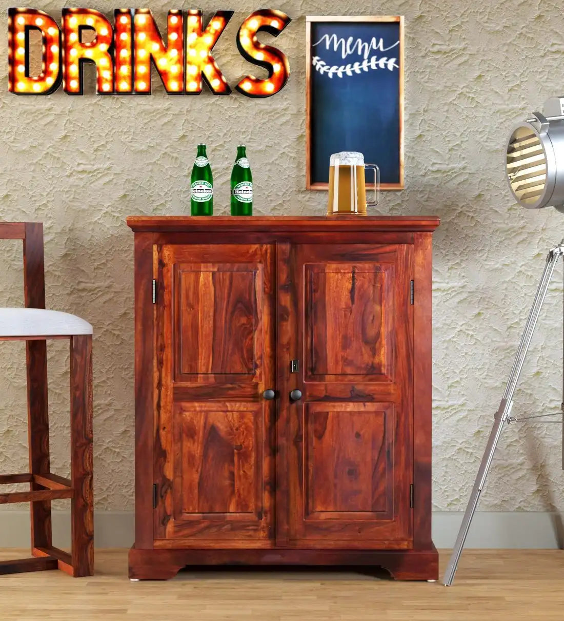 Wooden liquor cabinet in solid wood for stylish home bar design
