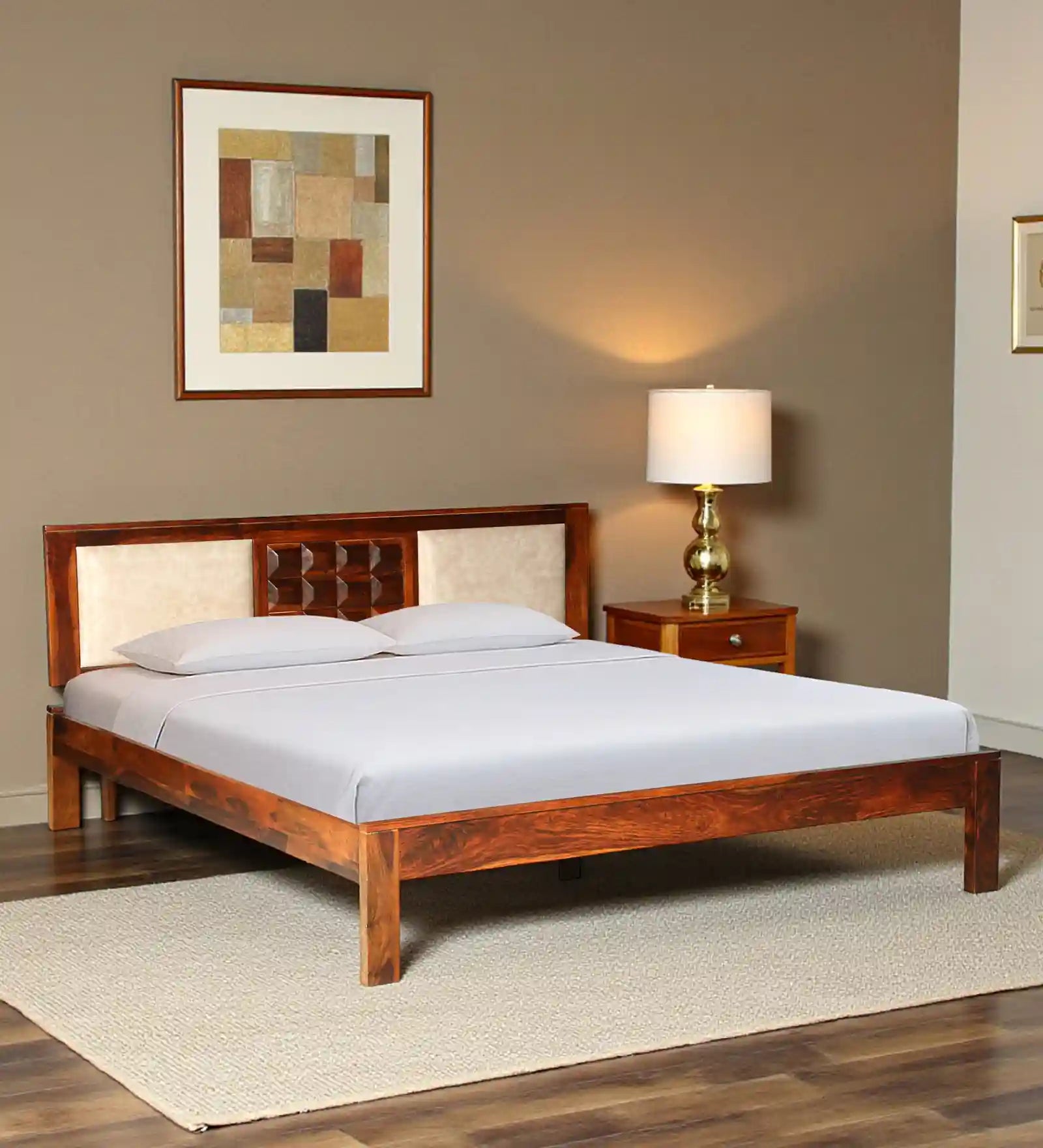 Tejas Solid Sheesham Wood Queen Size Bed Without Storage