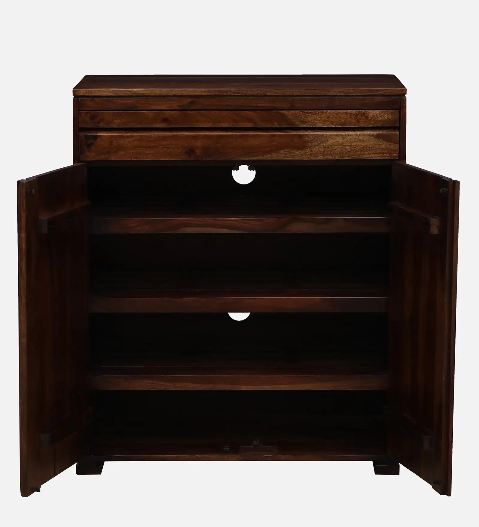 Wooden shoe rack cabinet with doors and spacious storage in solid sheesham wood India