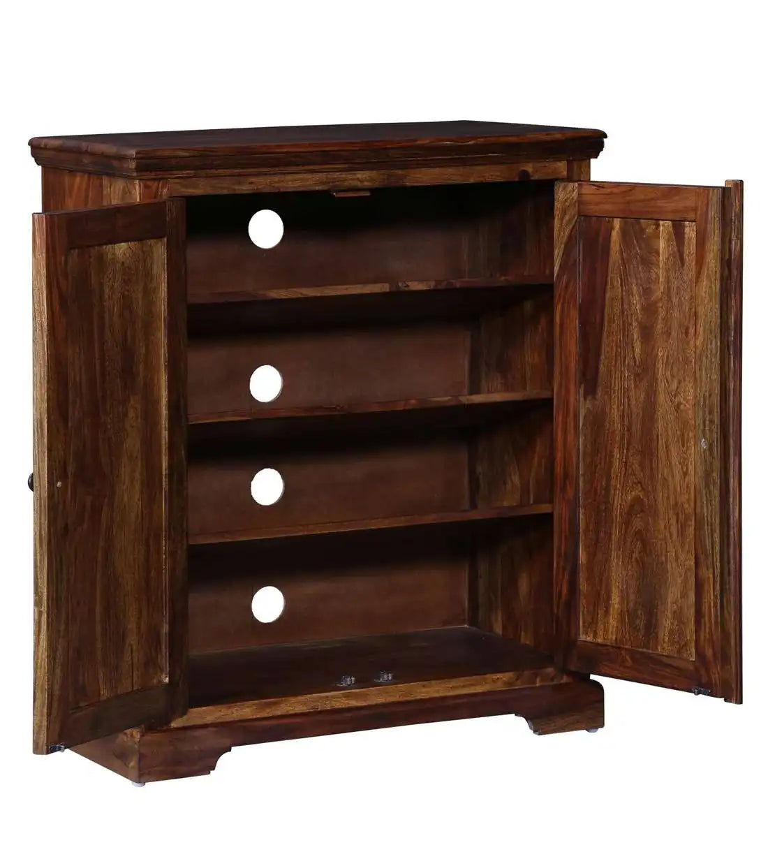 Wooden shoe rack with doors in solid wood for organized footwear storage in Indian homes