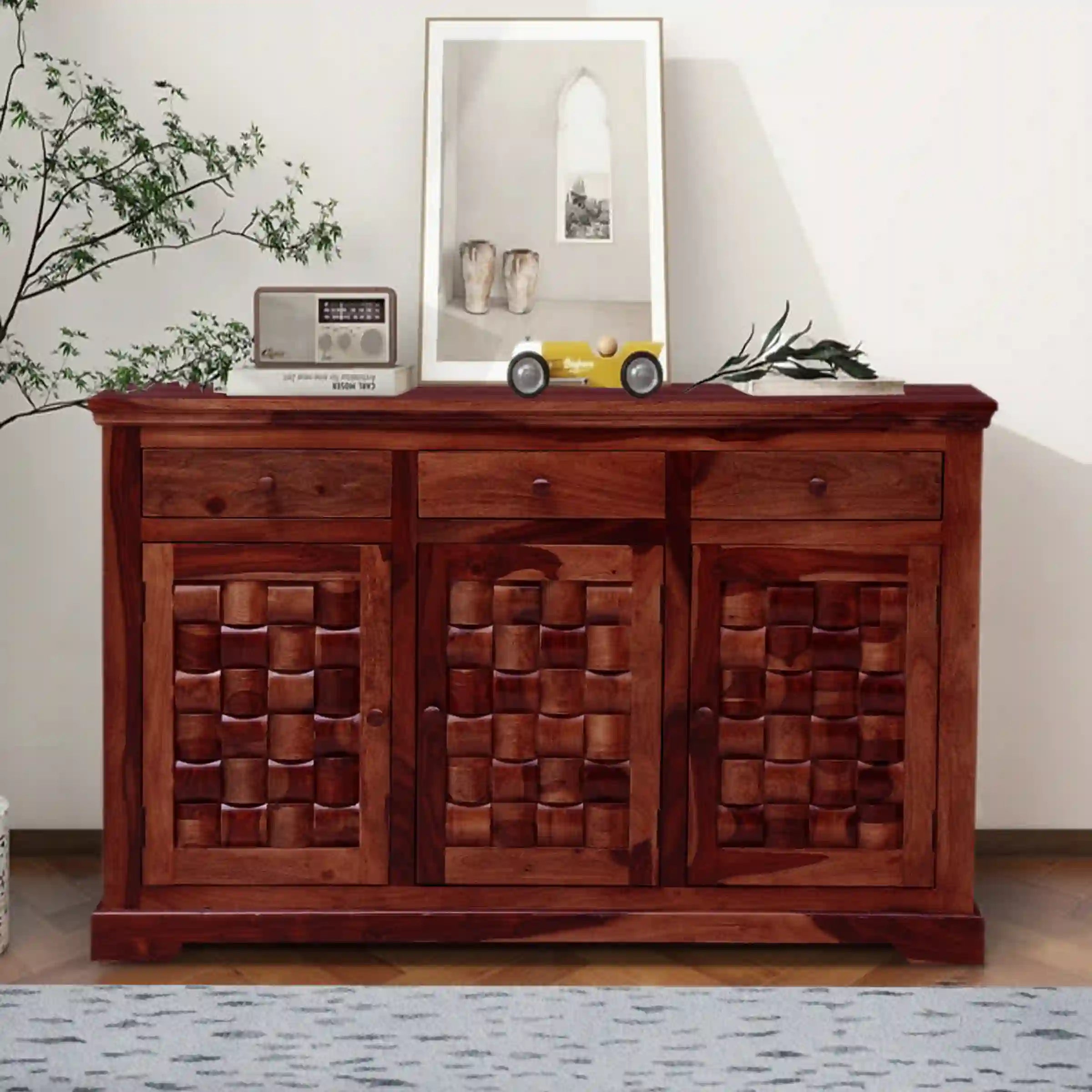 Wooden sideboard cabinet sheesham wood storage unit home furniture