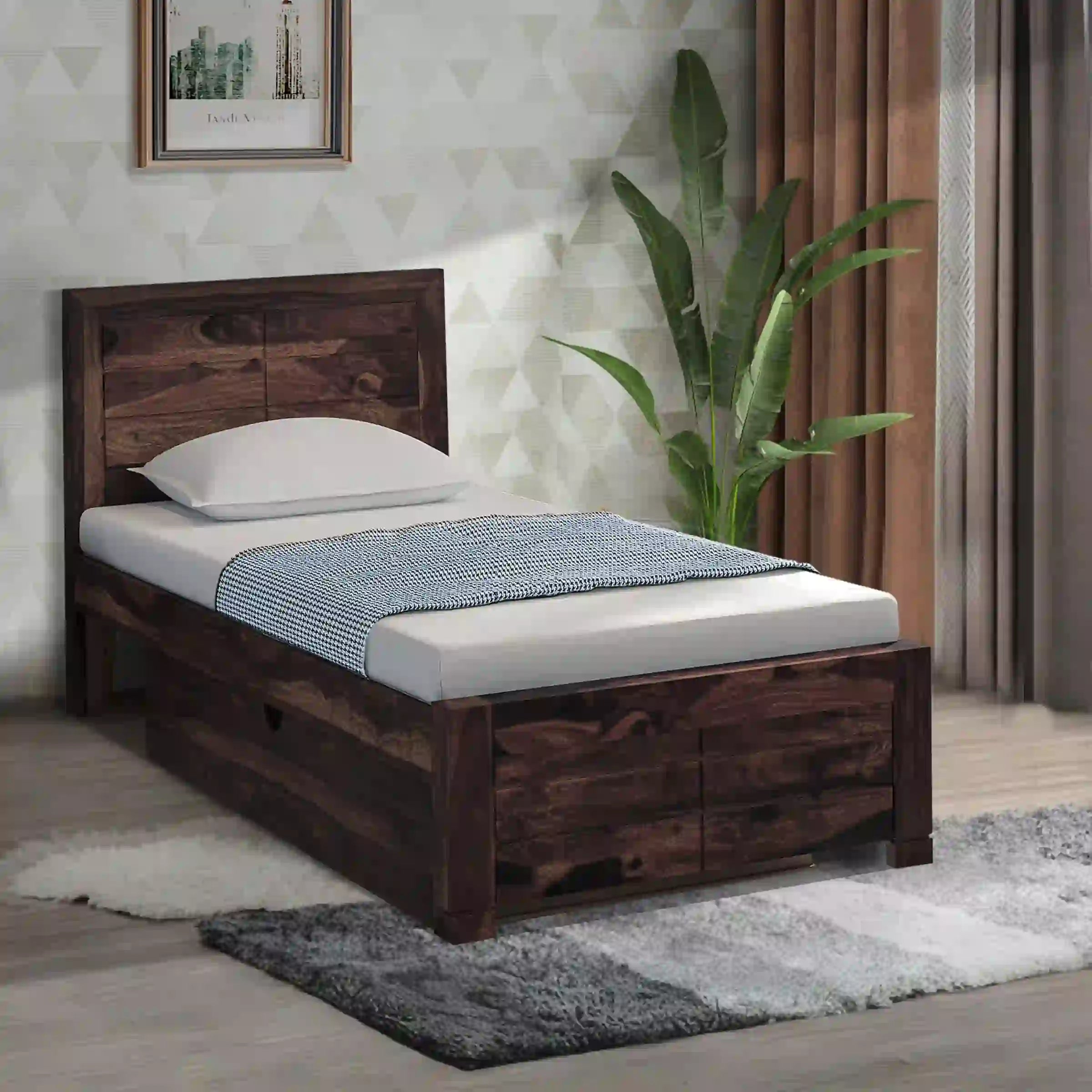 Wooden single bed with drawer Moscow solid wood furniture India