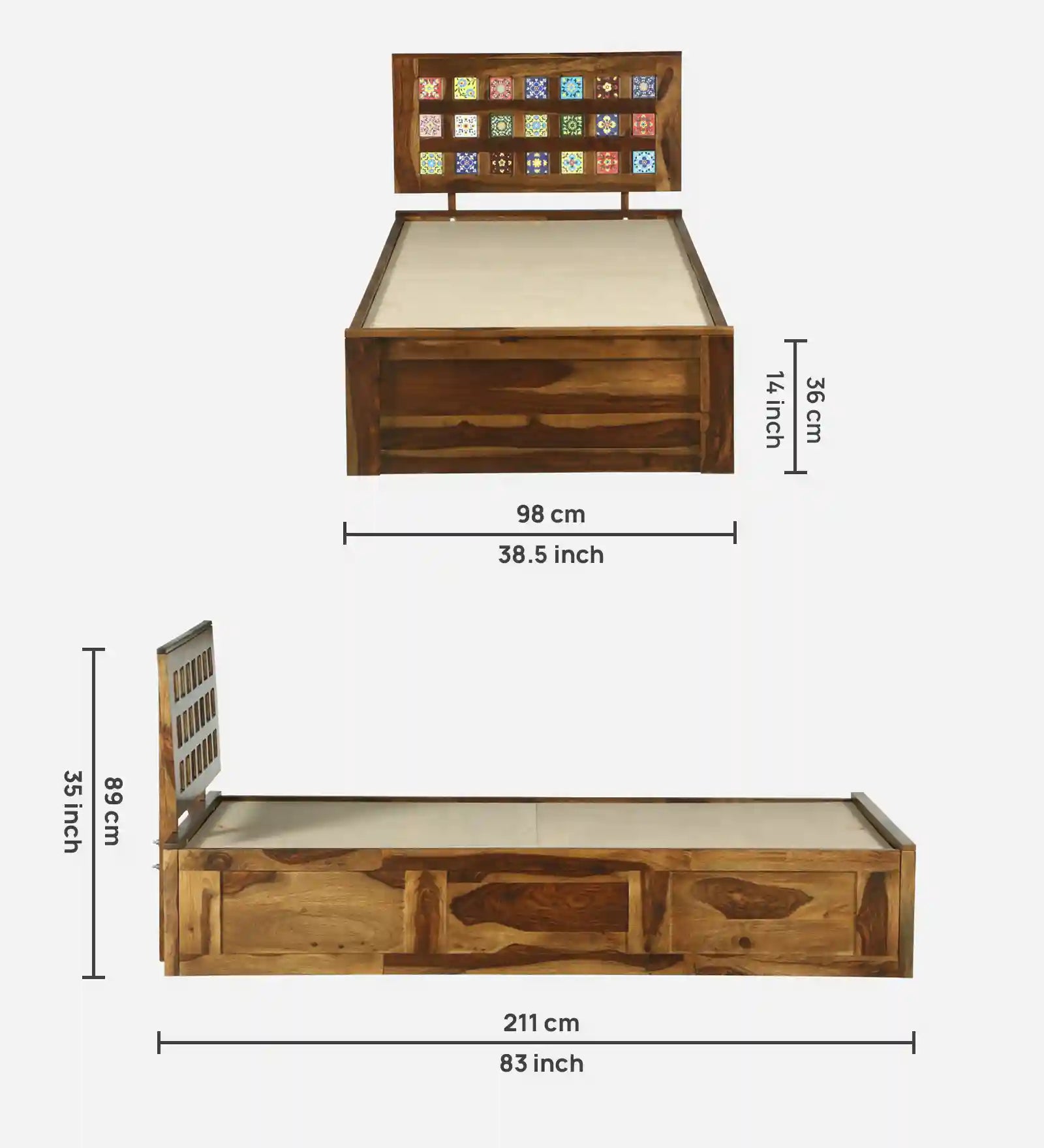 Wooden single bed with storage Anamika solid wood furniture India