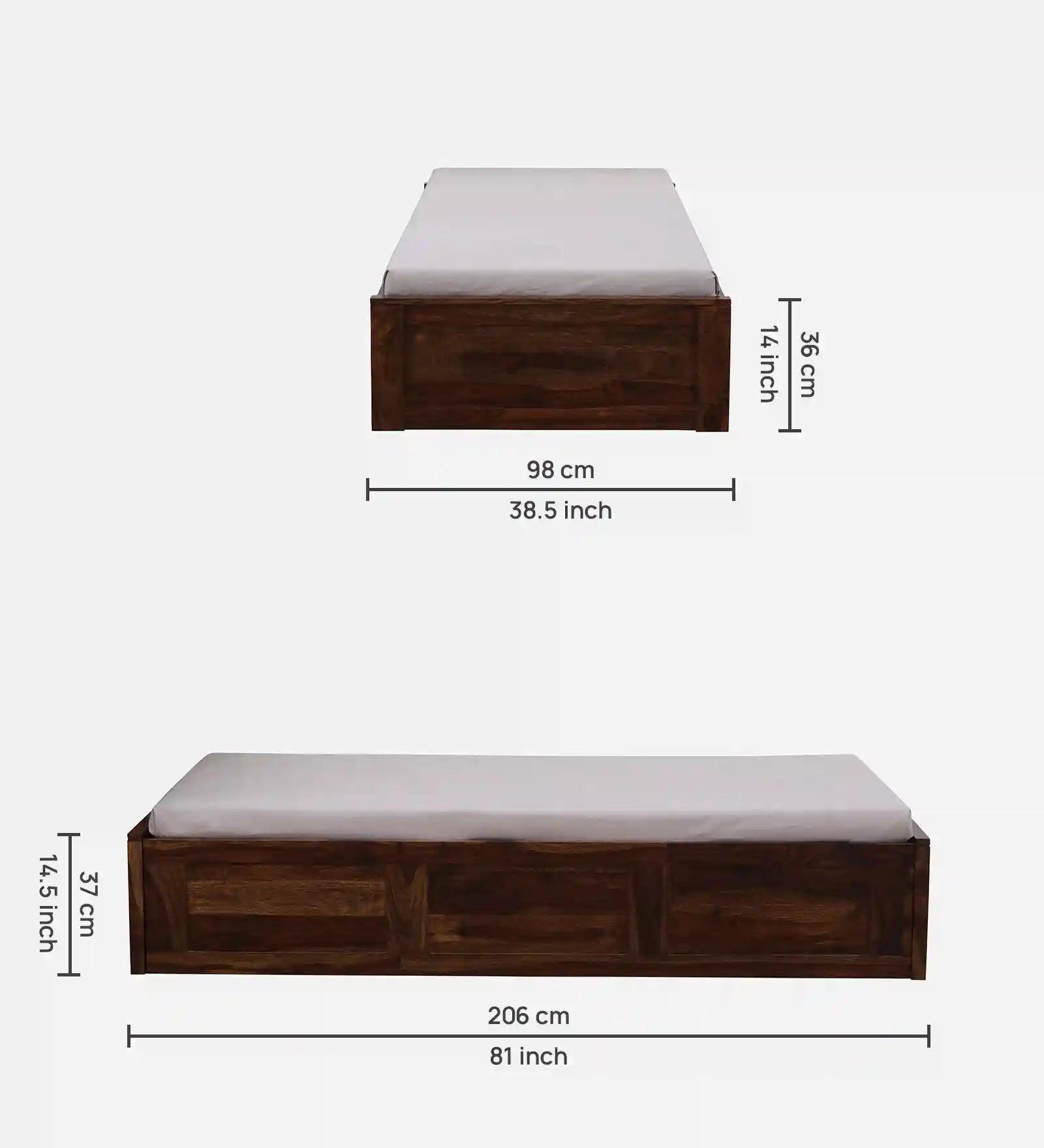Wooden single bed with storage Sthira solid wood home furniture India