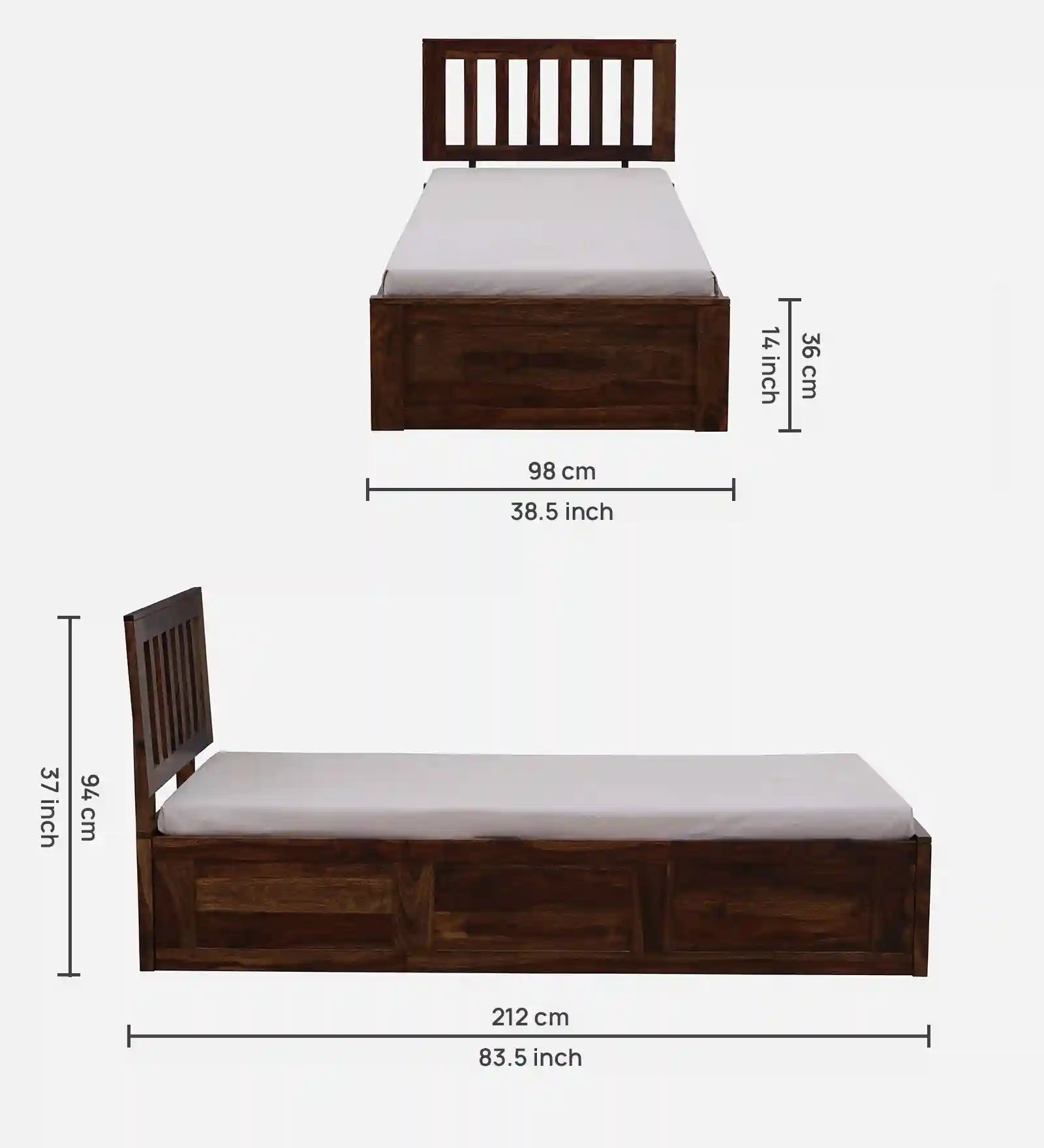 Wooden single bed with storage Vriksha solid wood furniture India