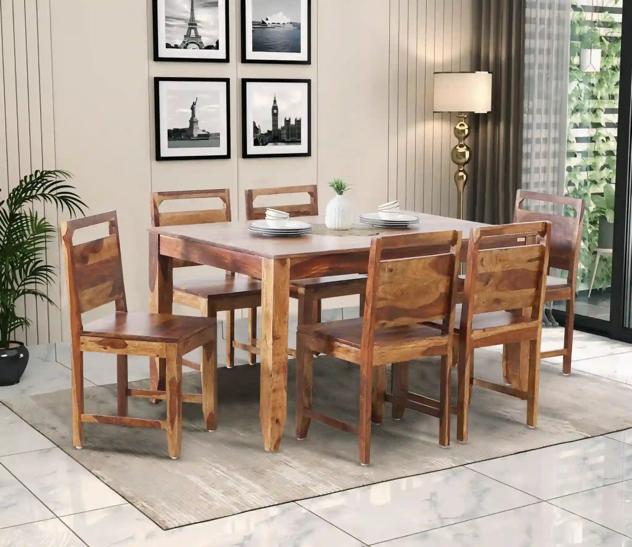 Wooden six-seater dining table set Hari furniture for elegant home decor