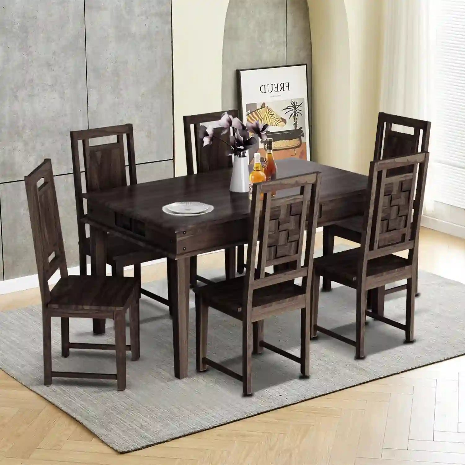 Wooden six-seater dining table set Niware furniture for elegant home decor