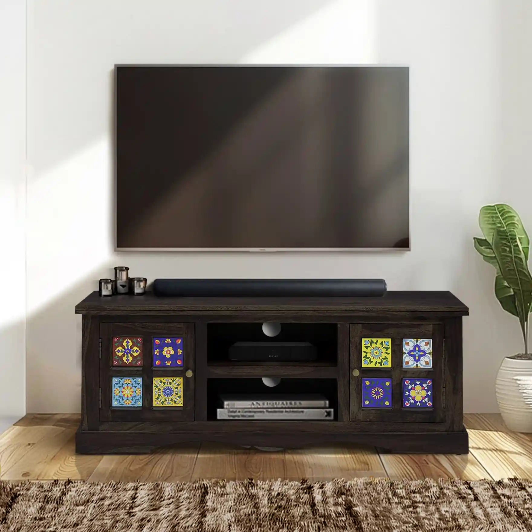 Wooden tv console unit sheesham solid wood Anamika home furniture design