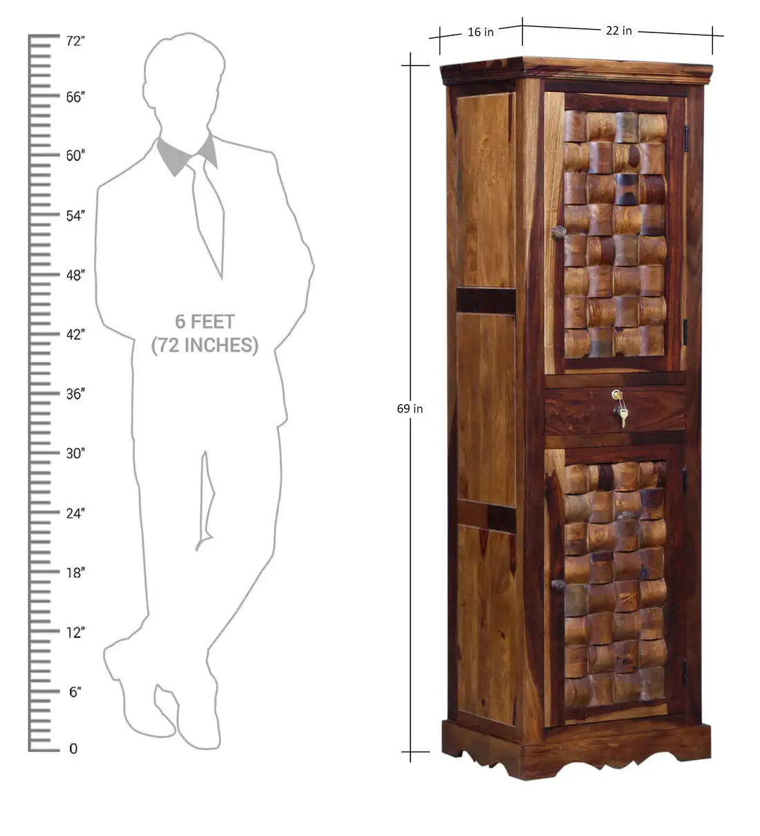 Wooden wardrobe single door Niware sheesham storage cabinet India