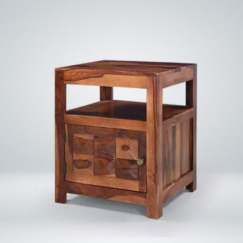 Diamond Wooden Nightstand Table for Bedroom in Teak Finish by Rajwada