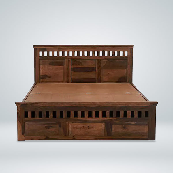 Kuber Solid Sheesham Wood Bed Hydraulic Storage For Bedroom In Provincial Teak Finish