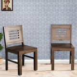 Acro Solid Wood Dining Chairs Wooden Set of 2 in Teak Finish
