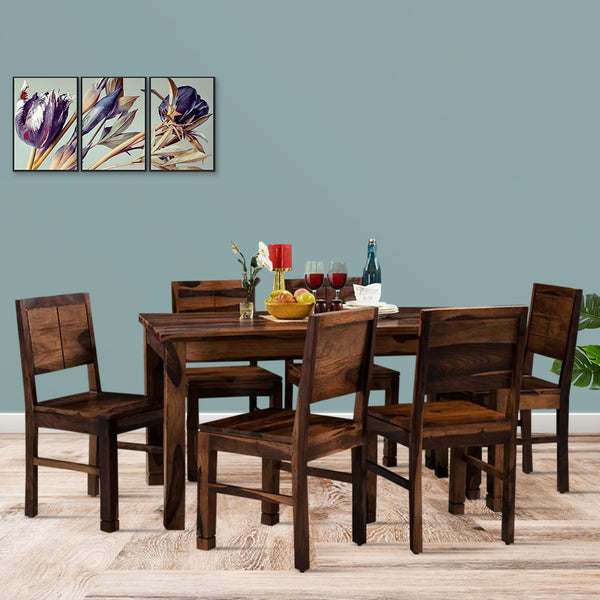Bruno Wooden 6 Seater Dining Table Set in Teak Finish