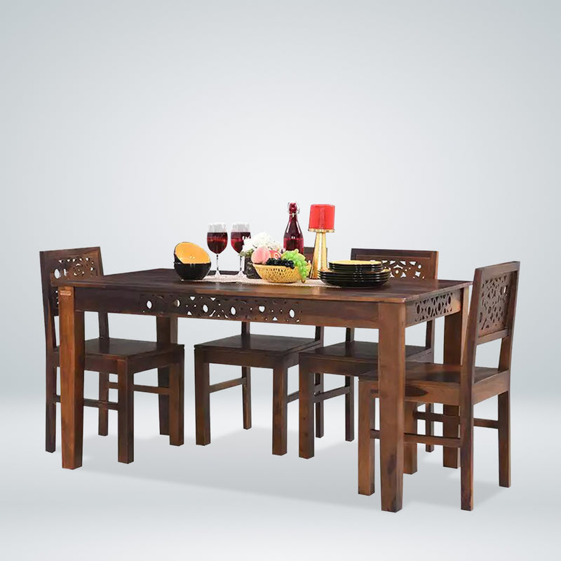 Oro Wooden 6 Seater Dining Table Set in Teak Finish