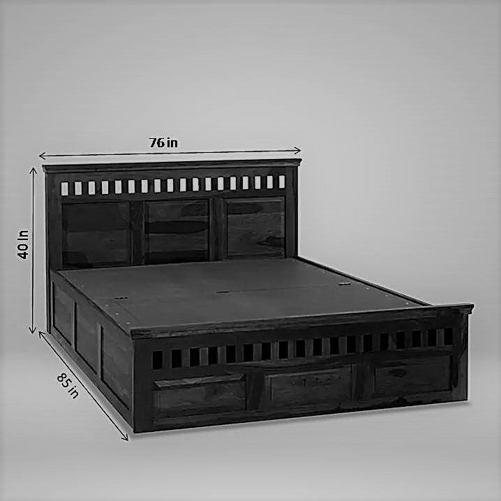 Kuber Solid Sheesham Wood Bed Hydraulic Storage For Bedroom In Provincial Teak Finish