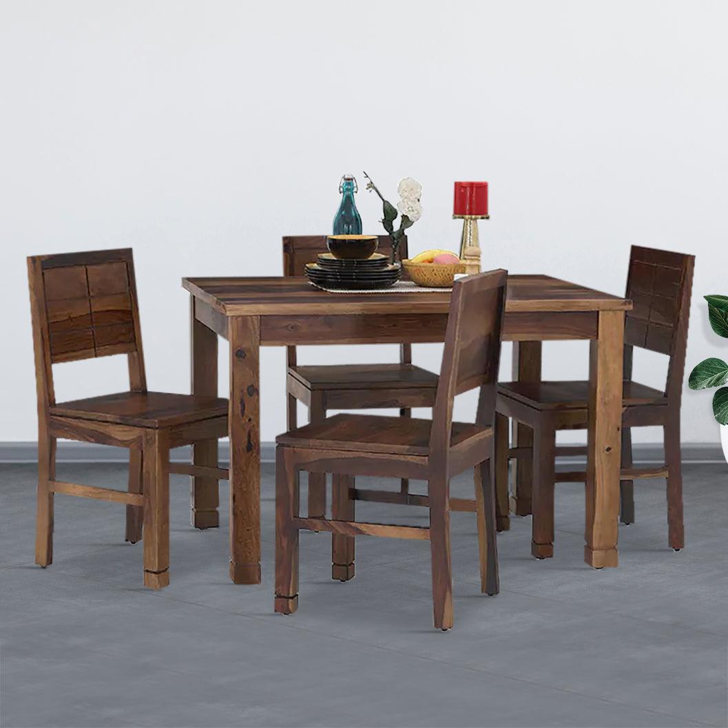 Bruno 4 Seater Dining Table Set in Teak Finish - Rajwada Furnish