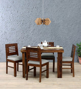 Acro Solid Wood 4 Seater Dining Table Set with Cushioned Chairs
