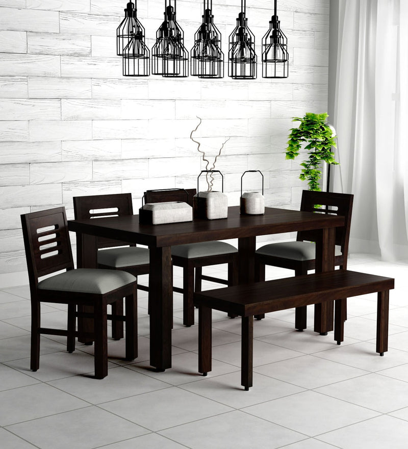Acro 6 seater dining table wooden with Cushioned Chairs & Bench