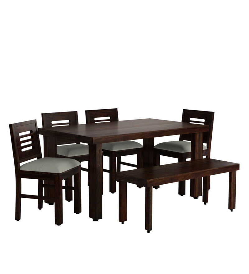 Acro 6 seateHarmonia  Solid Wood Nesting Coffee Table Set In Rustic Teak Finish By Rajwadar dining table wooden with Cushioned Chairs & Bench