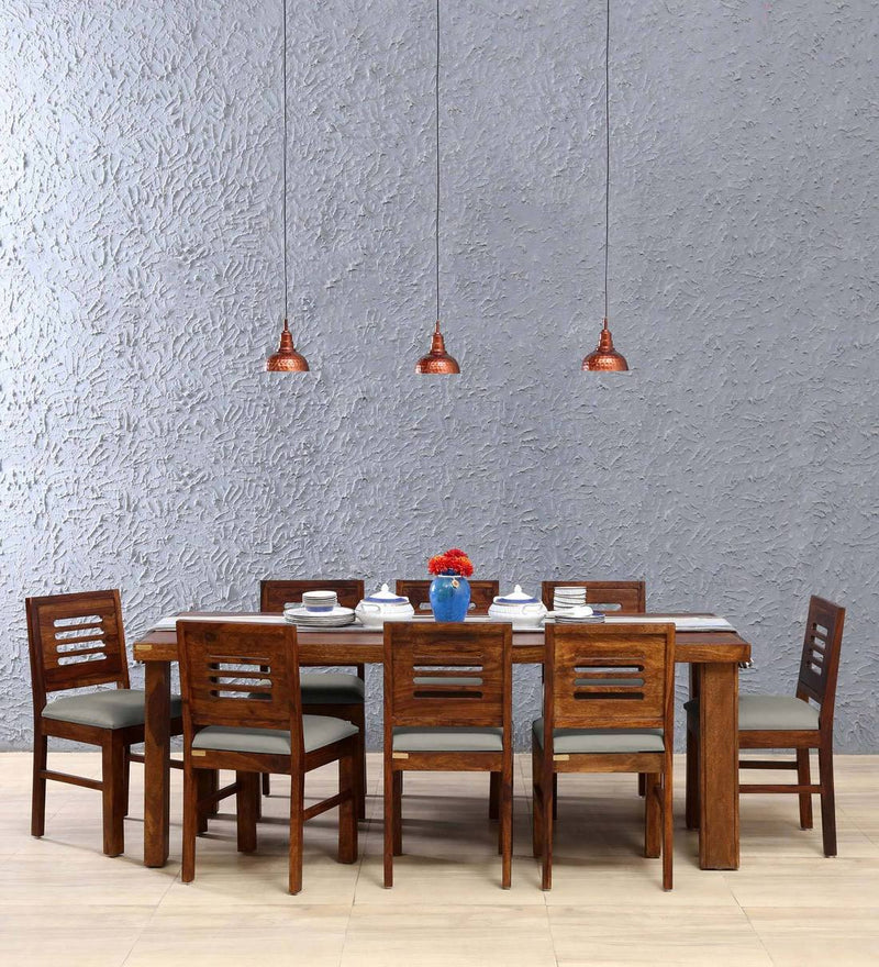Acro Wooden 8 Seater Dining Table Set with Cushion Chairs