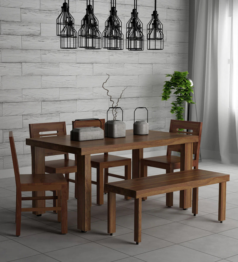 Acro Solid Sheesham Wood 6 Seater Dining Set with Bench For Dining Room