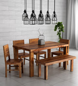 Acro Wooden 6 Seater Dining Table Set with Bench