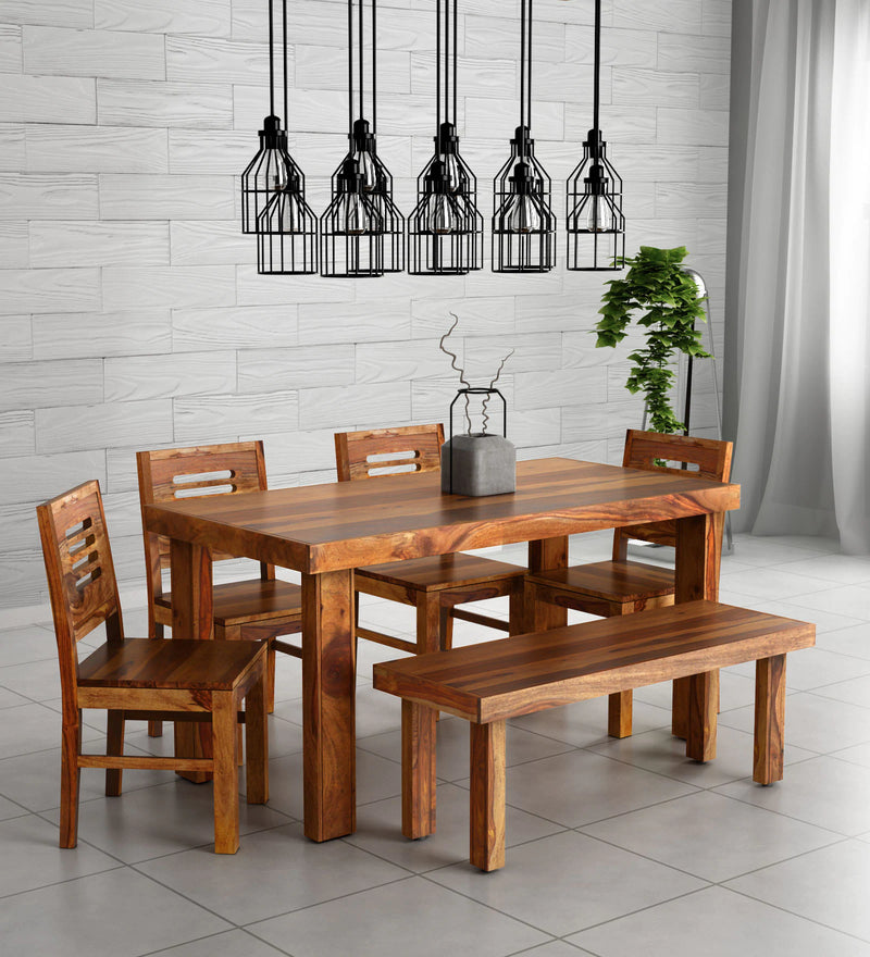 Acro Solid Sheesham Wood 6 Seater Dining Set with Bench For Dining Room