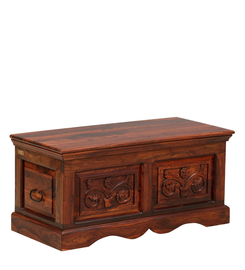 Deventi Solid Wood Traditional Trunk Box & Coffee Table In Honey Oak Finish