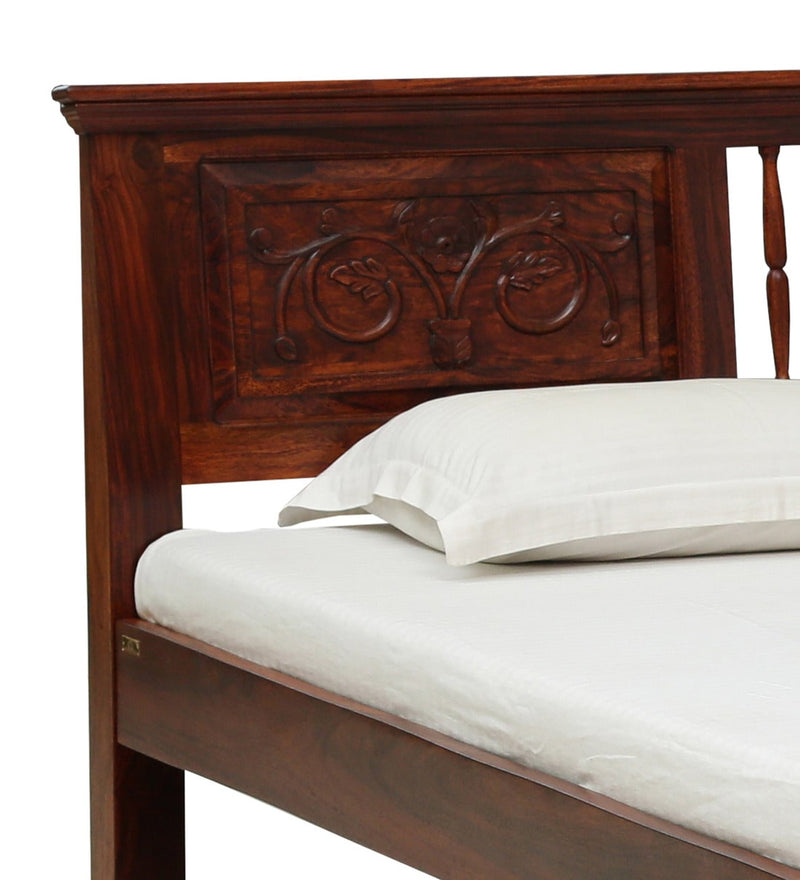 Deventi Wooden Double Bed Without Storage for Bedroom in Honey Oak Finish