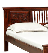 Deventi Wooden Double Bed Without Storage for Bedroom in Honey Oak Finish