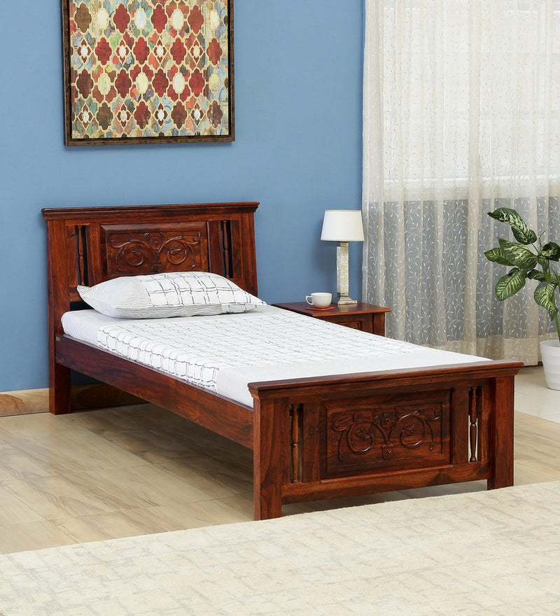 Deventi Traditional Sheesham Wood Single Bed In Honey Oak Finish