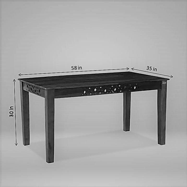 Best solid wood six seater dining table set with bench Oro available online in India
