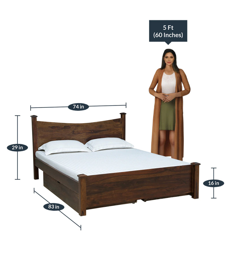 Polo Solid Wood Bed With Drawer Storage For Bedroom in Provincial Teak Finish