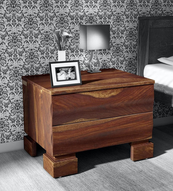 Wave Solid Wood Bedside Table For Bedroom in Provincial Teak Finish