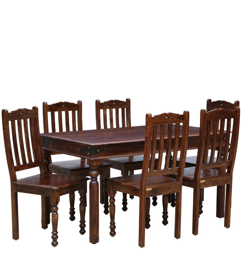 Haveli Solid Wood 6 Seater Dining Set in Provincial Teak Finish