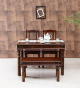 Arjuna Solid Sheesham Wood 4 Seater Dining Set With Bench in Provincial Teak Finish