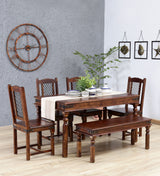 Arjuna Solid Sheesham Wood 6 Seater Dining Set with Bench in Provincial Teak Finish