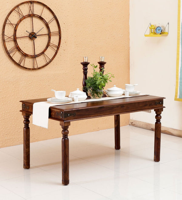 Arjuna Wooden 6 Seater Dining Table in Provincial Teak Finish